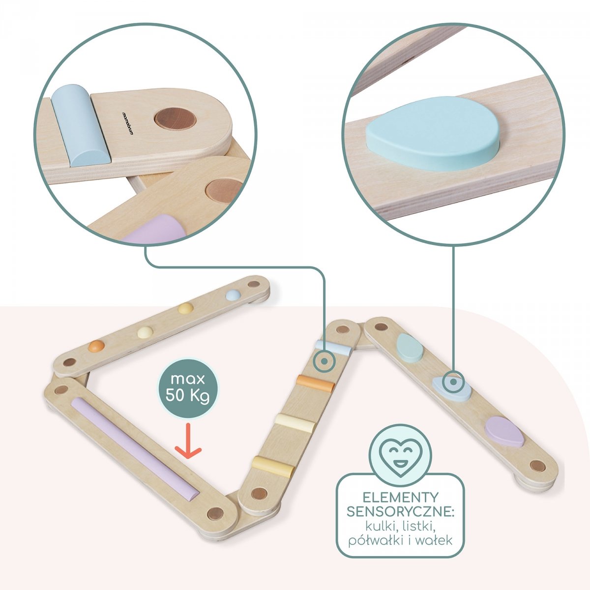 Duża drewniana ścieżka sensoryczna - tor balansowy - 9 elementów