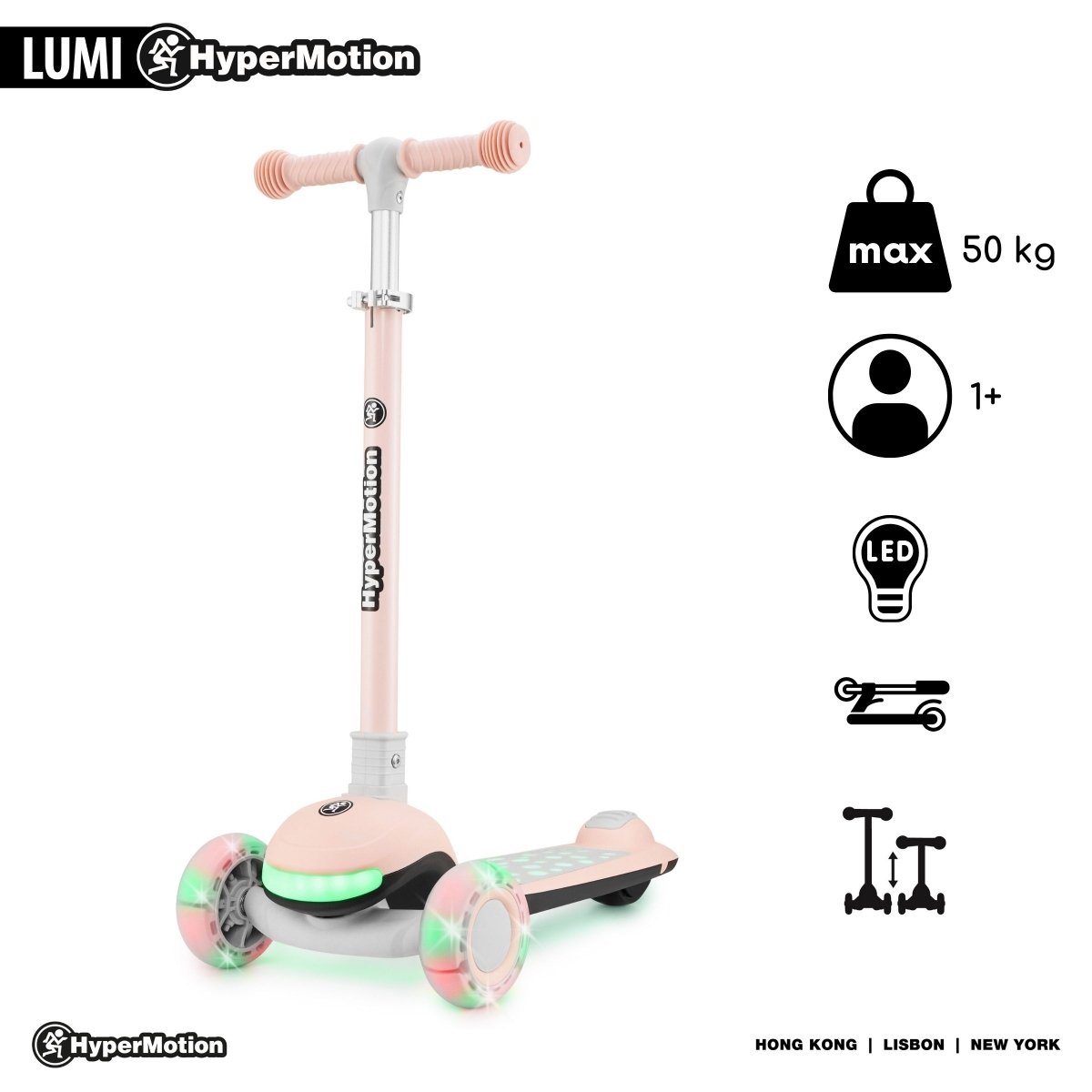 Hulajnoga balansowa HyperMotion LUMI 3w1 - podświetlany podest i koła LED, kolor różowy