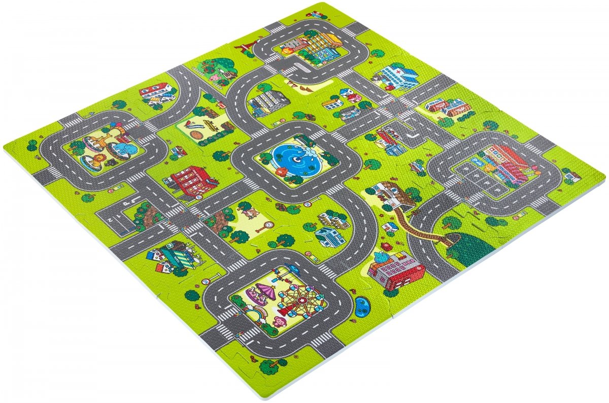 Mata edukacyjna piankowe puzzle 90 x 90 x 1cm - pianka EVA - wzór: miasto drogi ulice