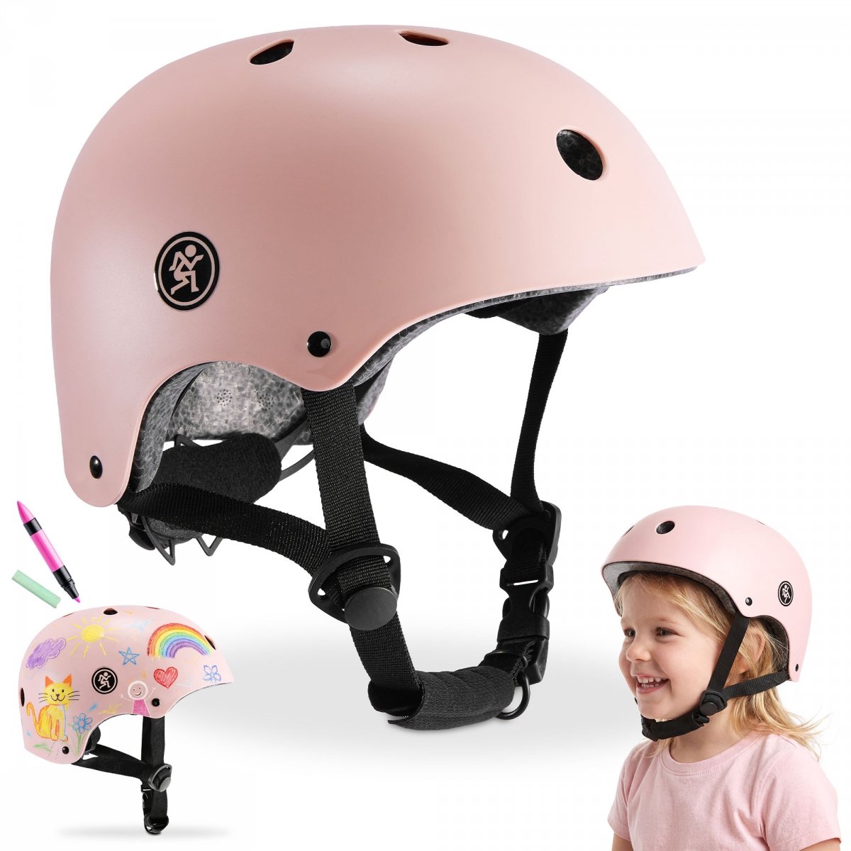 Kask dziecięcy na rower, hulajnogę HyperMotion rozmiar S (46–56 cm), kolor różowy, matowy