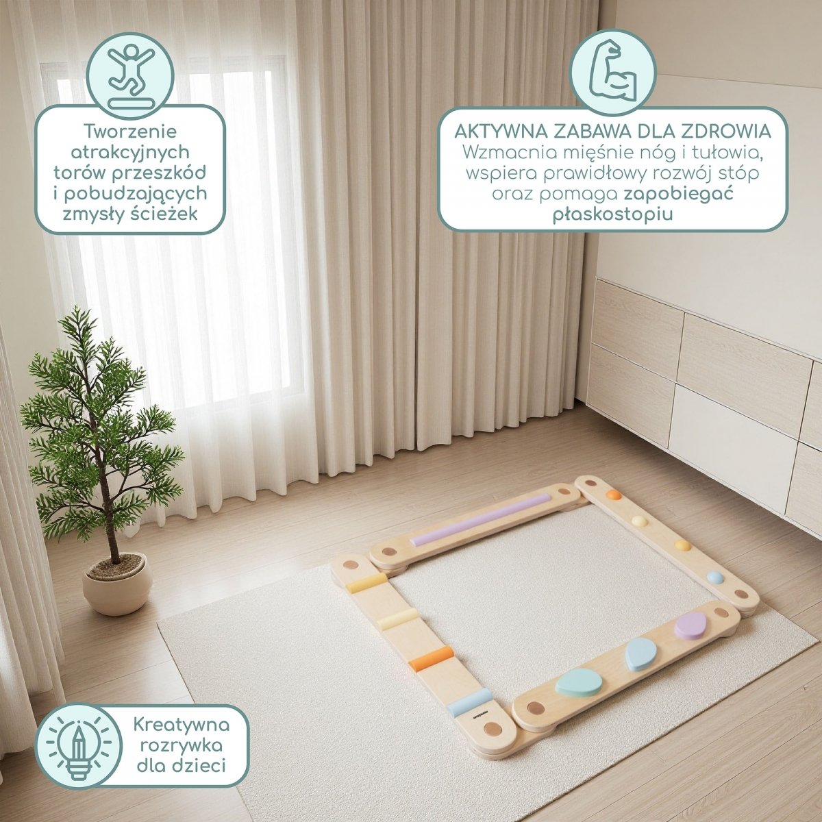 Duża drewniana ścieżka sensoryczna - tor balansowy - 9 elementów