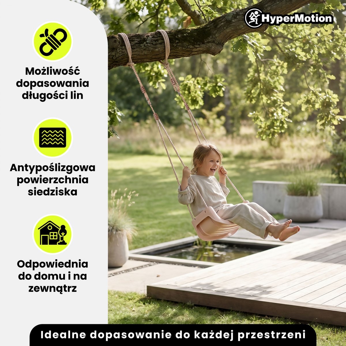 Huśtawka kubełkowa 3w1 dla dziecka, do domu i ogrodu - różowa