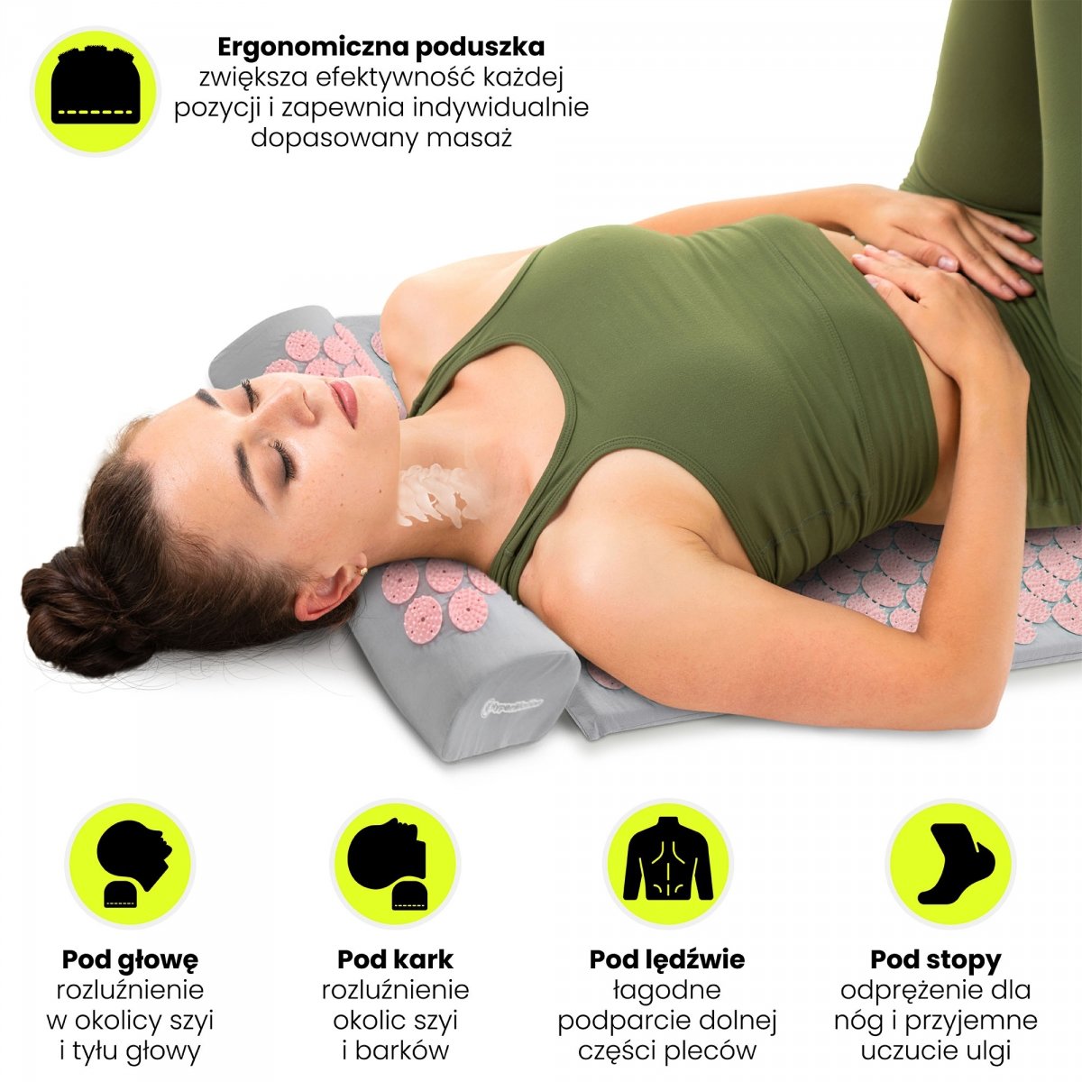 Mata do akupresury z poduszką i pokrowcem - 72 cm HyperMotion szaro-różowa