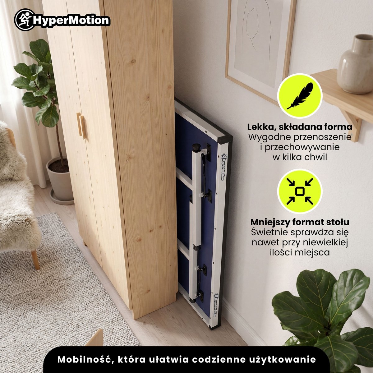 Przenośny, składany stół do ping ponga dla dzieci, Mini tenis stołowy Hyper Motion 137 x 76 x 69 cm