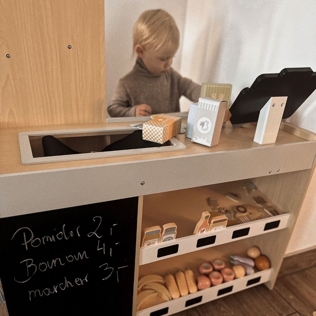 Drewniany warzywniak - duży stragan XXL, sklep z kasą do zabawy