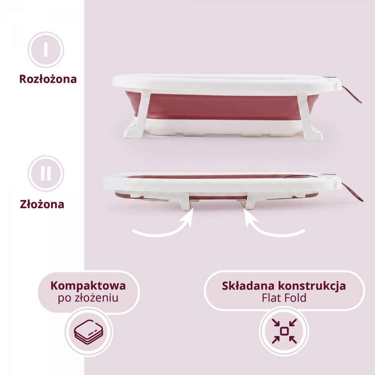 Składana wanienka dla dziecka 8w1 ze stojakiem, leżaczkiem, termometrem i akcesoriami - różowa