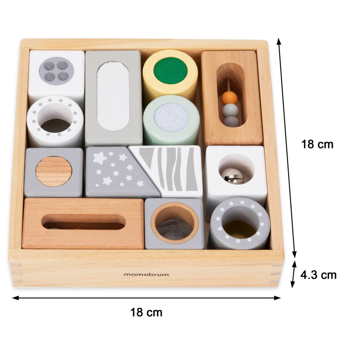 Drewniane klocki sensoryczne 13 elementów - zestaw