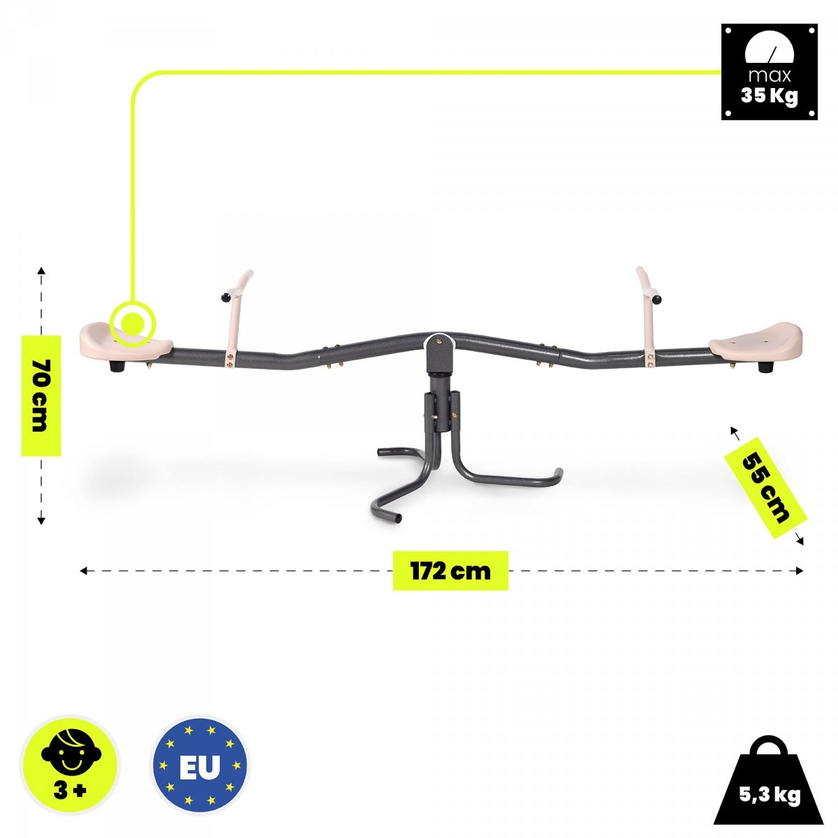 Huśtawka ogrodowa 2w1 - równoważnia z funkcją obrotu 360° - kolor beżowy