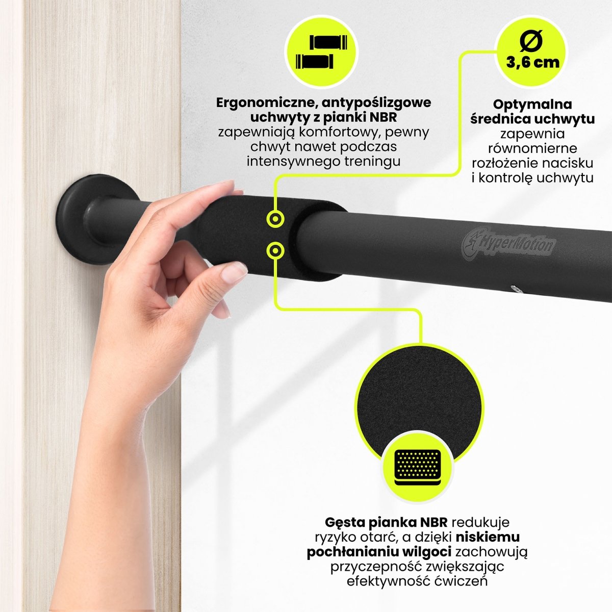 Drążek rozporowy do podciągania HyperMotion regulowany 80–130 cm, 150kg, czarny