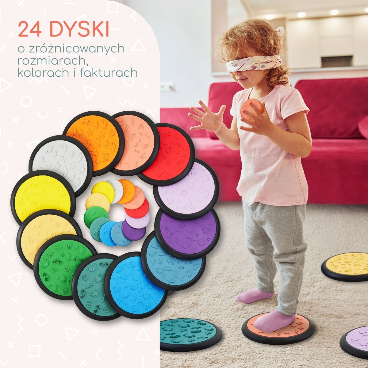 Kolorowe dyski sensoryczne dla dzieci - 24 sztuki
