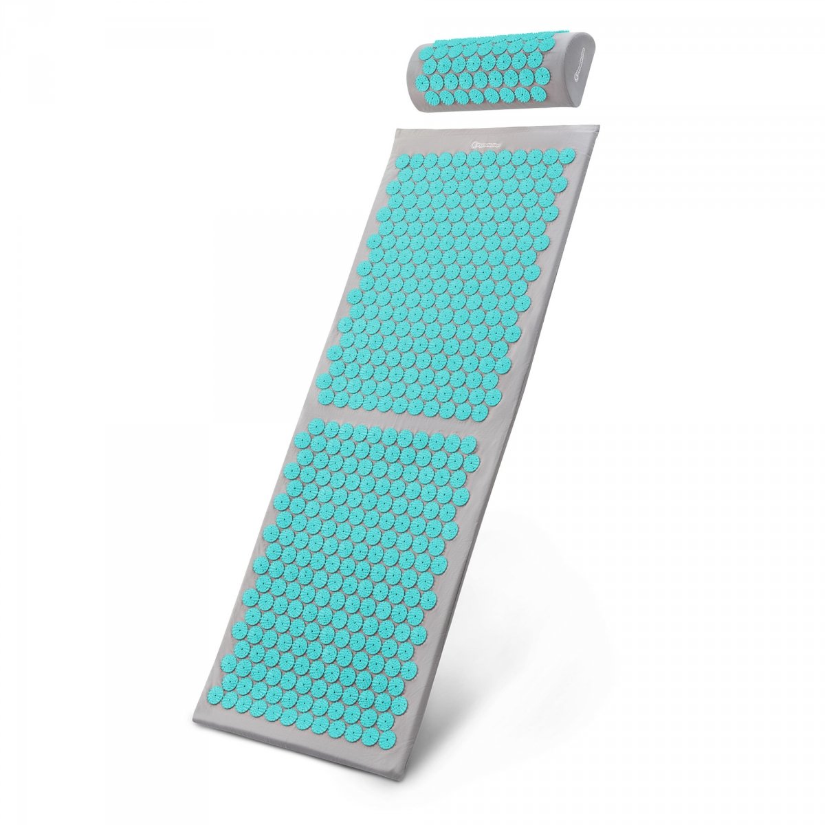 Duża mata do akupresury z poduszką i pokrowcem - 130 cm HyperMotion szaro-miętowa