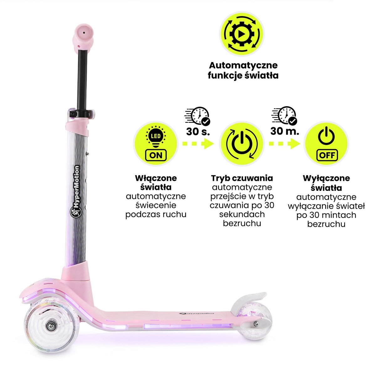 Hulajnoga balansowa HyperMotion BECKY - oświetlenie RGB LED, kolor różowy