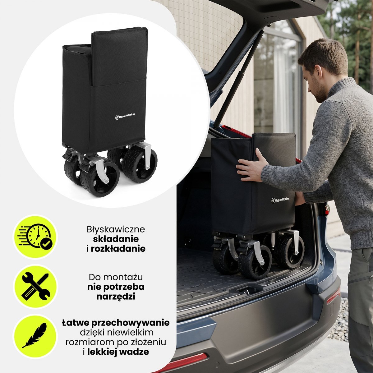 Wózek Transportowy Plażowy Turystyczny Składany Przyczepka ogrodowa HyperMotion XXL 250 litrów - czarno-srebrny