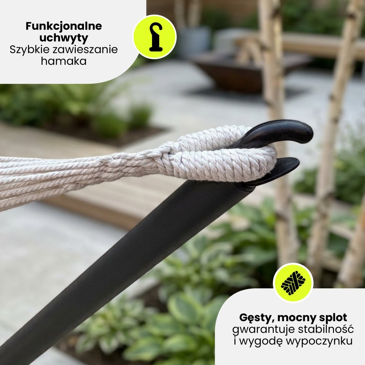 Zestaw hamak ogrodowy + stelaż metalowy – gotowa strefa relaksu