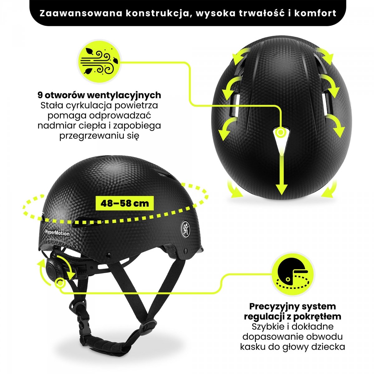 Kask dziecięcy i młodzieżowy na rower, hulajnogę HyperMotion rozmiar M (48-58 cm), kolor czarny