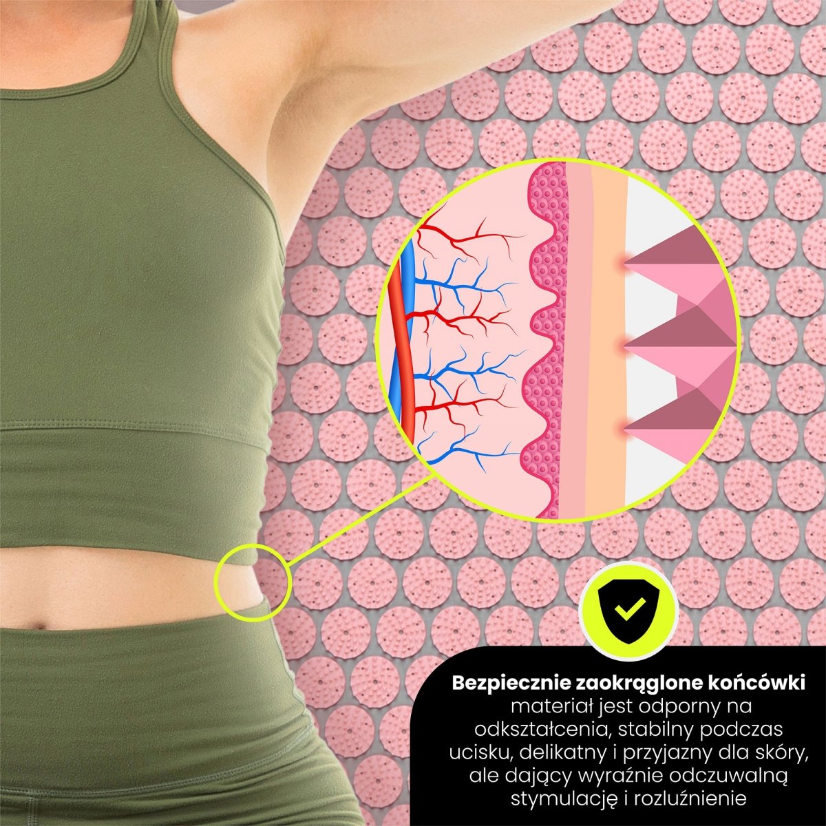 Mata do akupresury z poduszką i pokrowcem - 72 cm HyperMotion szaro-różowa