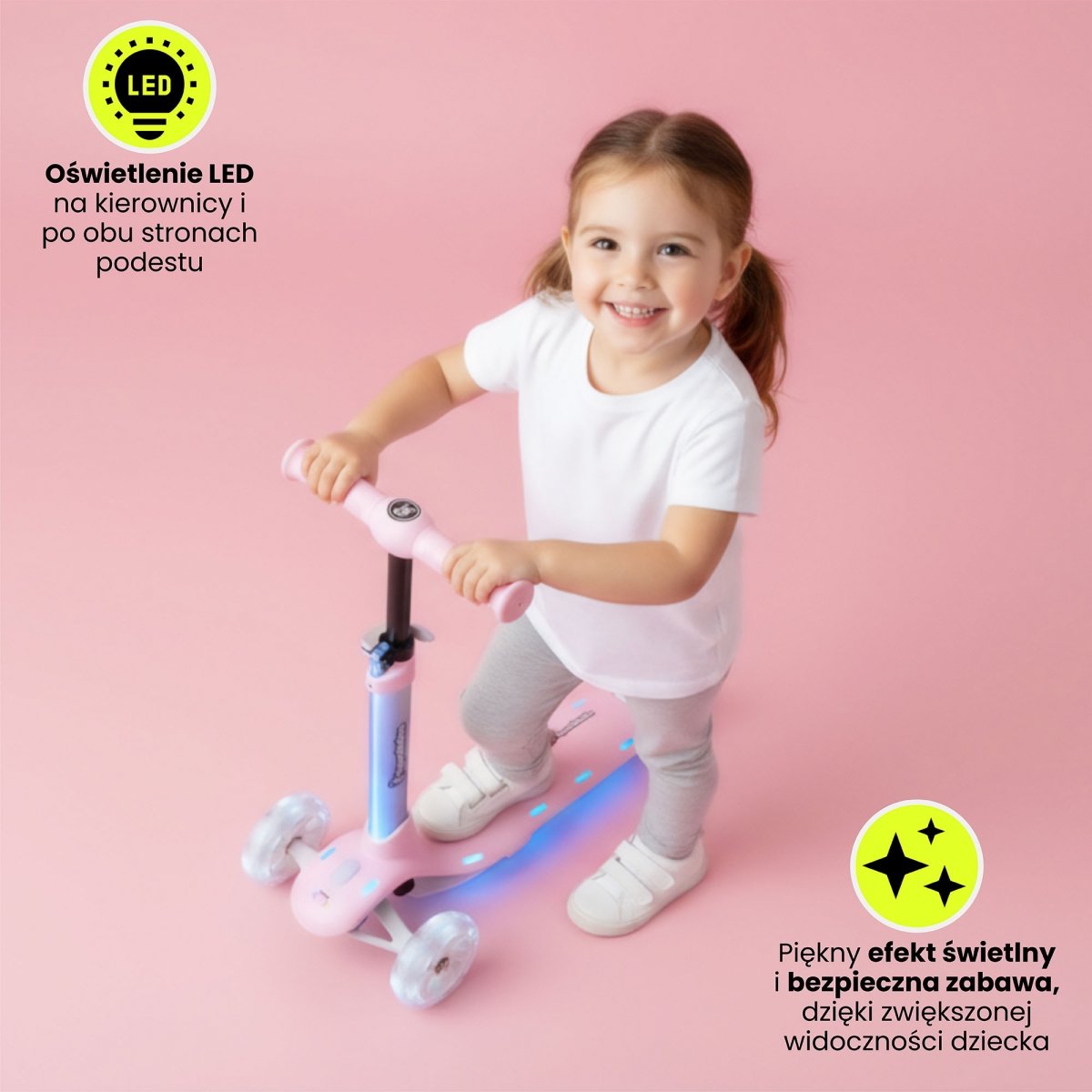 Hulajnoga balansowa HyperMotion BECKY - oświetlenie RGB LED, kolor różowy