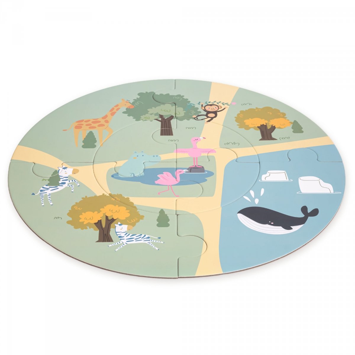 Drewniana kolejka ZOO – puzzle, pociąg, tory, zwierzęta, most, szlaban