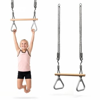Trapez gimnastyczny dla dzieci z uchwytami – drewniany drążek na linie, zestaw do huśtawki HyperMotion