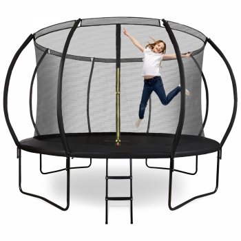 Trampolina ogrodowa XXL dla dzieci HyperMotion - 366 cm 12FT - z drabinką i siatką wewnętrzną - do domu i ogrodu - 150kg max