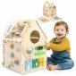 Drewniany, edukacyjny domek aktywności Montessori 6 w 1- sensoryczna tablica manipulacyjna 