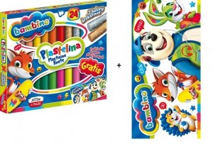 Plastelina Bambino 24 kolory 2 brokatowe + Podkładka