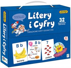 Litery i cyfry Obrazkowe karty edukacyjne Nauka alfabetu