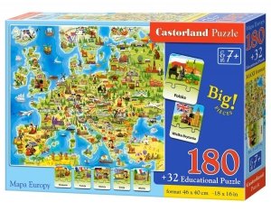 Puzzle edukacyjne Mapa Europy 180 + 32 Quiz edu Castorland