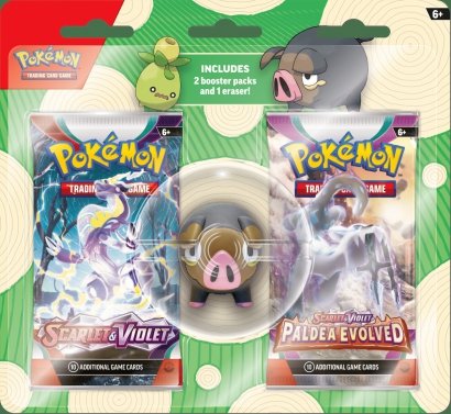 POKEMON Figurka Gumka LECHONK 2x Booster Pack TCG Karty 
