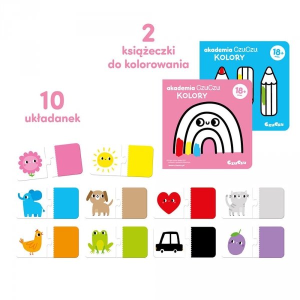Kolory Akademia CzuCzu Rysujcie układajcie 2 Książeczki Puzzle 18mc+