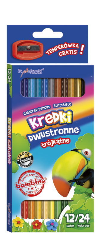Kredki Dwustronne Trójkątne Bambino 12/24 kolory Szkolne ołówkowe