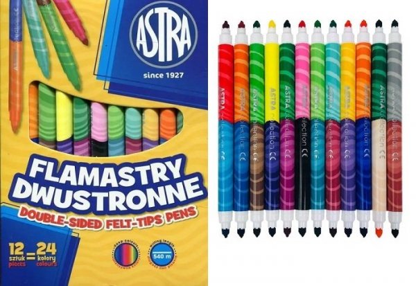 Flamastry dwustronne 24 Kolory Mazaki Pisaki Astra