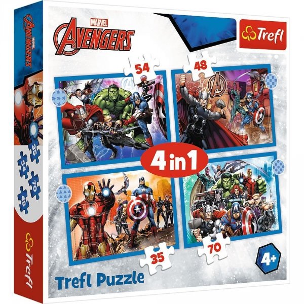 Puzzle 4w1 Avengers Marvel Odważni Avengersi Trefl 34386 4 Układanki