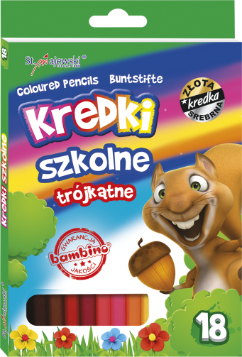 Kredki Drewniane Trójkątne Bambino 18 kolorów Szkolne ołówkowe