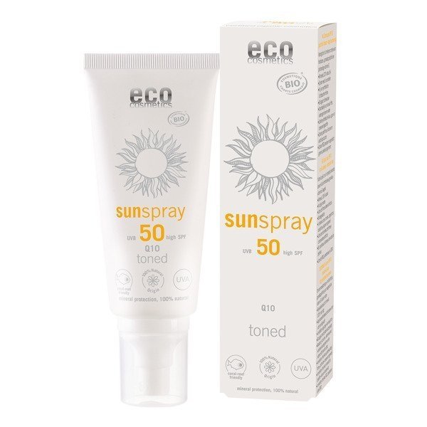 eco cosmeticsTonowany spray na słońce z olejem z pestek malin i granatu SPF 50