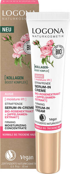Logona [moisture lift] Ujędrniająco-nawilżające serum w kremie POD OCZY z bio-różą i wyciągiem z pestek jabłoni