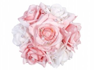Bukiet kwiatowy z perełkami mały - biało-różowy BUKM-008R