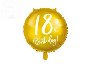 Balon foliowy okrągły złoty 18-ste urodziny 45cm