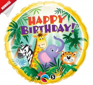 Balon foliowy 18 cali Happy Birthday i dżungla zoo