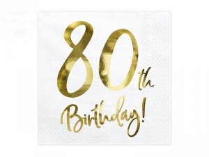 Serwetki białe Happy Birthday na 80 urodziny20szt