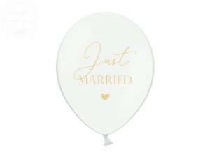 Balony białe 30 cm ze złotym napisem Just Married