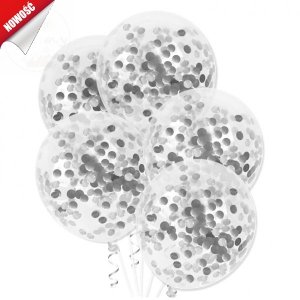 Balon przeźroczyste + czarne konfetti 1szt