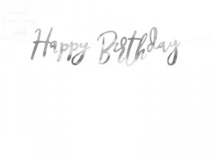 Baner HAPPY BIRTHDAY srebrny 16,5 x 62 cm