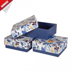 Pudełko ozdobne 21x20 cm niebieskie dno + kwiaty