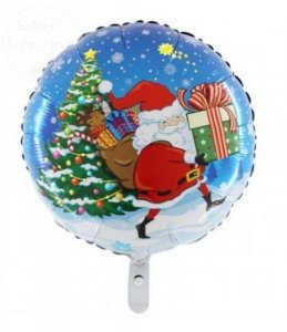 Balon 18 cali okrągły  Mikołaj z prezentami