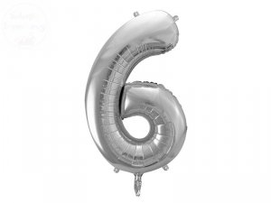 Balon foliowy  86 cm srebrny cyfra 6