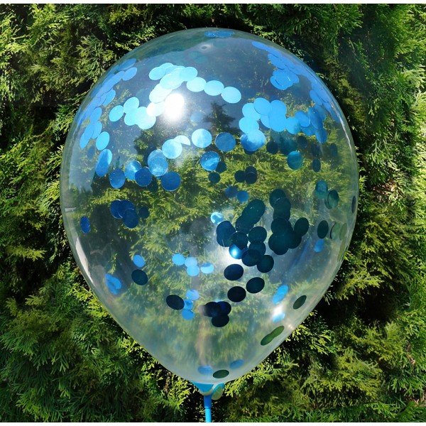 Balony przeźroczyste z  niebieskim konfetti 1 szt