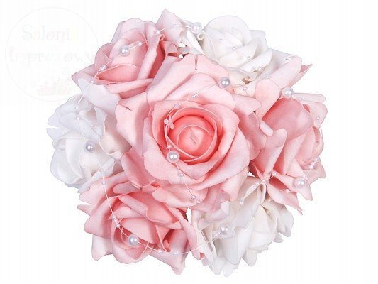Bukiet kwiatowy z perełkami mały - biało-różowy BUKM-008R