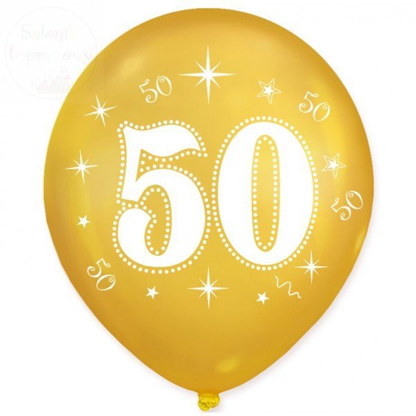 Balony na 50 urodziny złote z białym nadrukiem 1sz