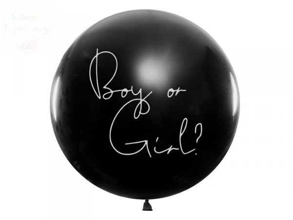 Balon czarny 1m -  Boy or Girl + różowe konfetti
